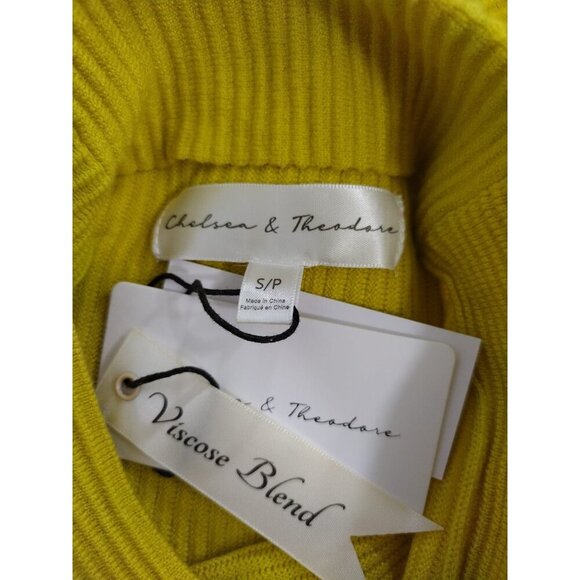 Chelsea & Theodore Yellow Ribbed Turtleneck Sweater S/P Viscose Blend Womens NWT - Picture 3 of 7